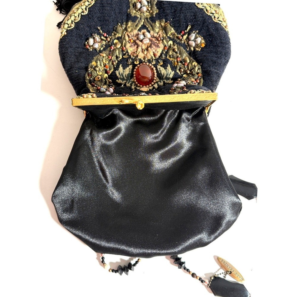 Mary Frances Vintage Beaded Tassel Evening Bag Black Pearl Embellished Kiss Lock - Picture 12 of 16